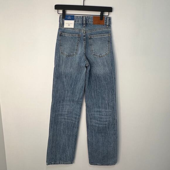Bershka High Waist Straight Leg Denim Jeans Blue 100% Cotton Size 00 NWT Y2K - Picture 5 of 12